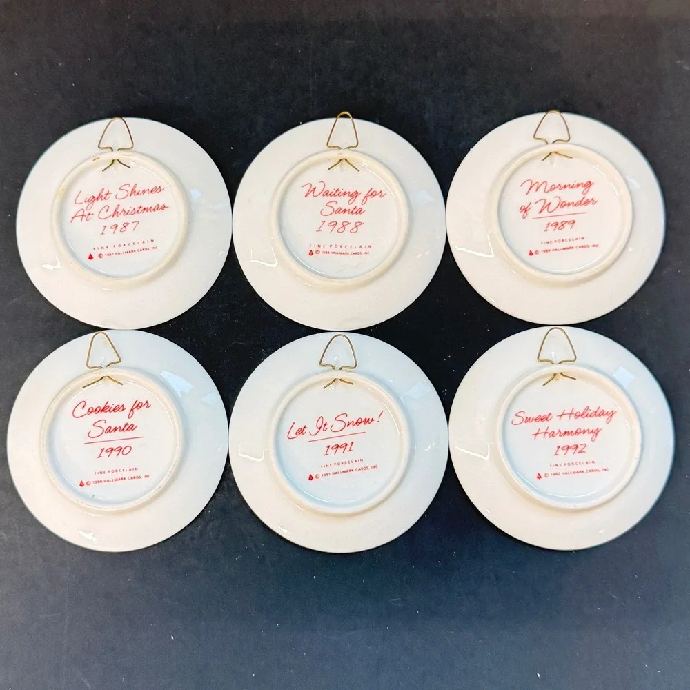 Vintage Hallmark Christmas Fine Porcelain Mini Plates 1987-1992 Set of 6 Hangers